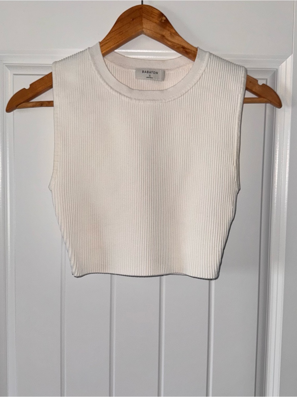 Babaton Cream Ribbed Cropped Tank Top